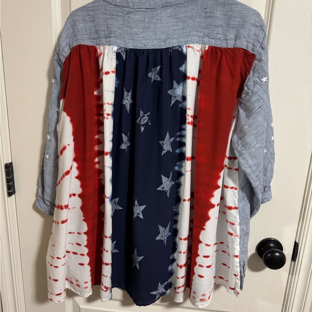 John Mark Navy Star Patterned Top - image 2